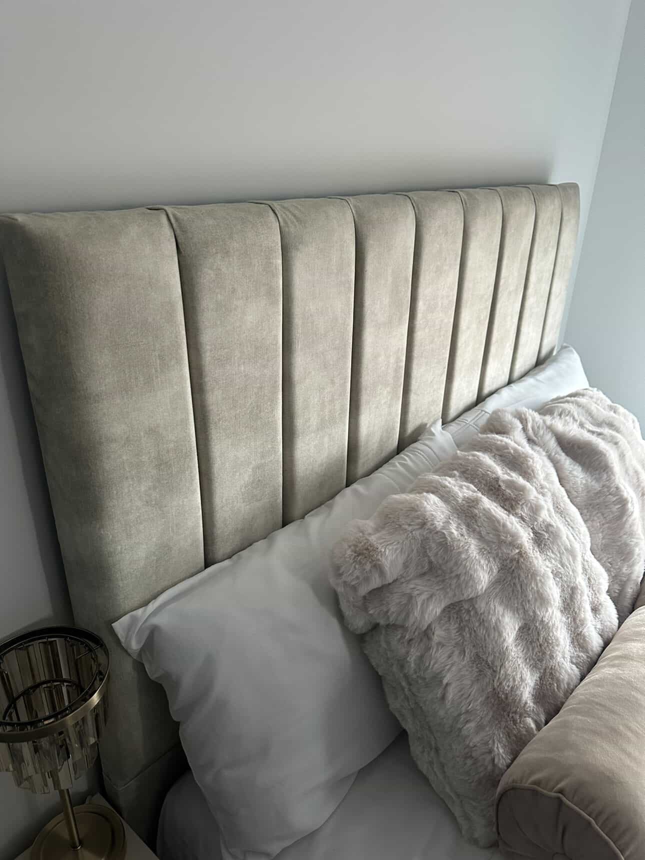 Cream Coniston Ottoman Divan Gaslift Bed Frame with Panel Lined Headboard