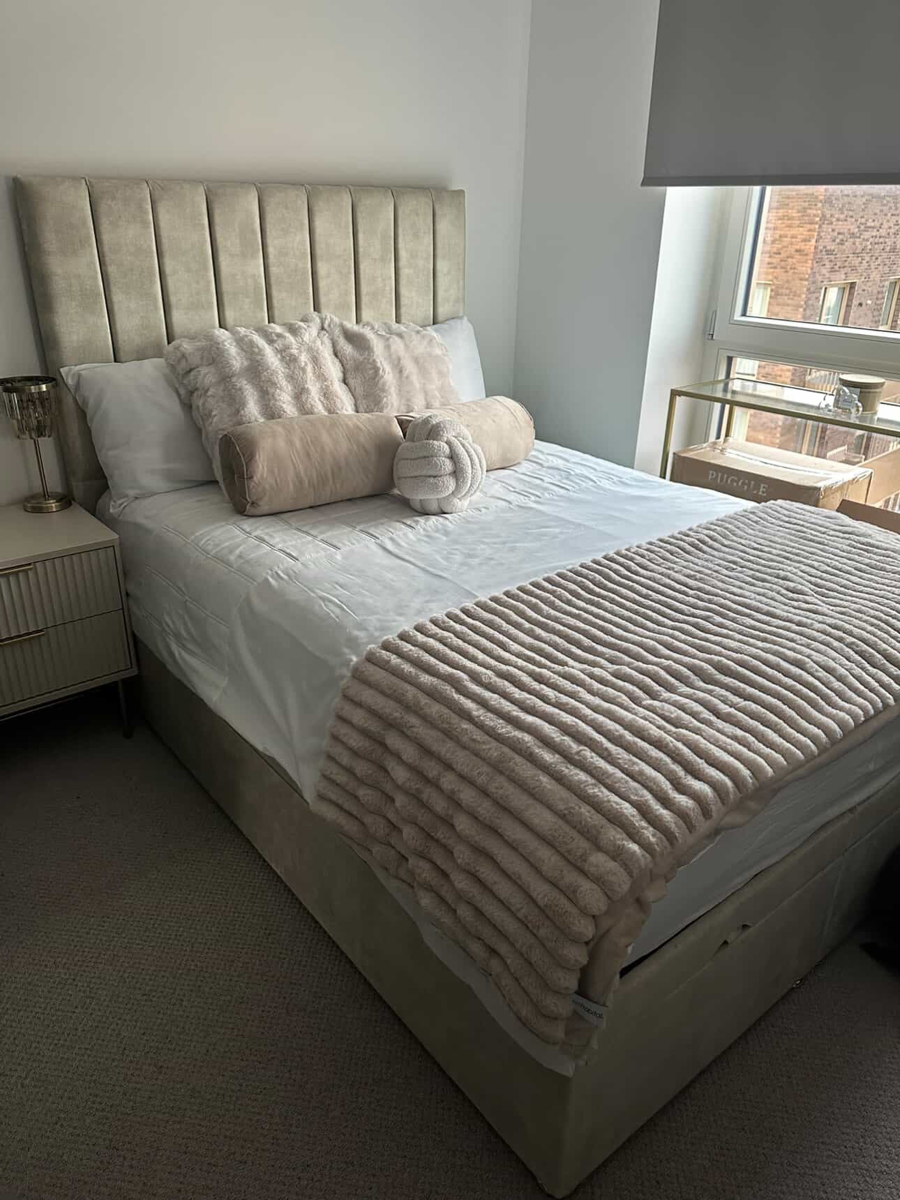 Cream Coniston Ottoman Divan Gaslift Bed Frame with Panel Lined Headboard