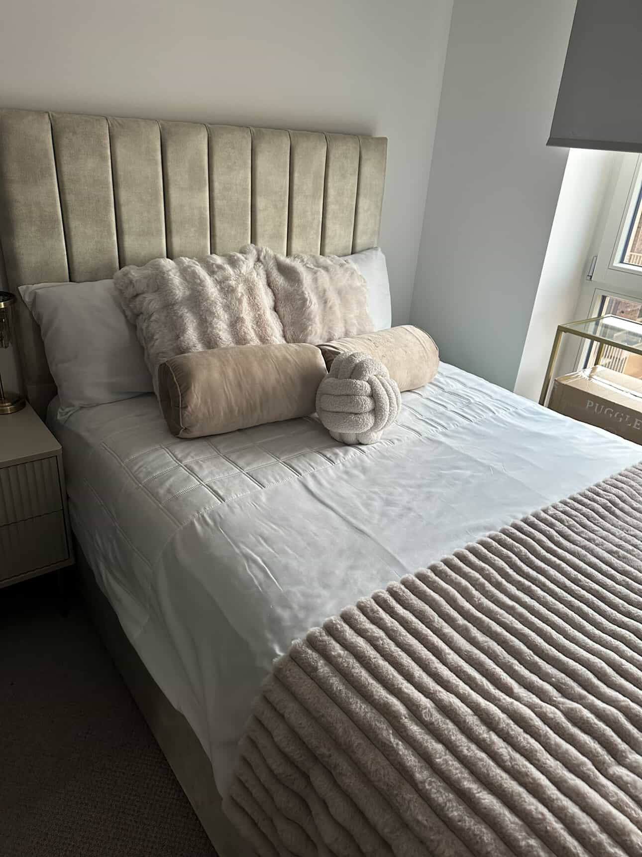Cream Coniston Ottoman Divan Gaslift Bed Frame with Panel Lined Headboard