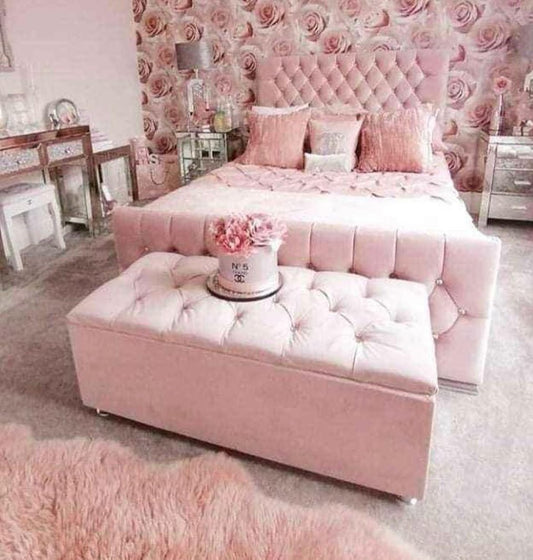 Pink Plush Velvet Tia Bed image 0